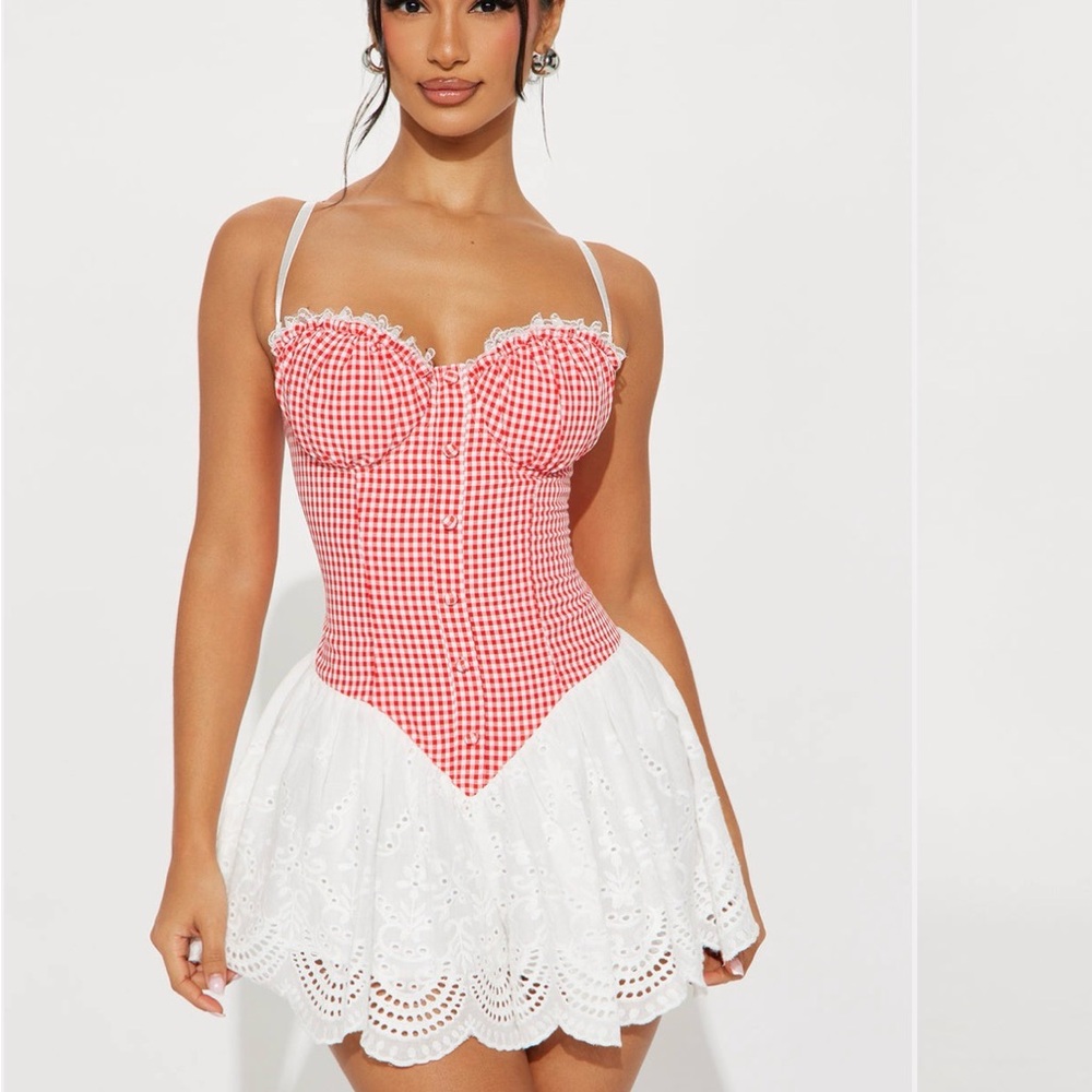 Gingham Bustier Mini Romper NWT - image 1